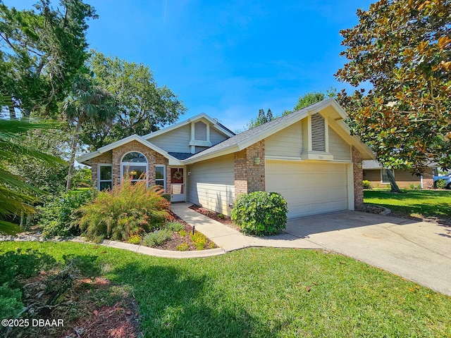 900 Smokerise Blvd, Port Orange, FL 32127 - view of front of property featuring driveway, an attached garage, brick siding, and a front lawn