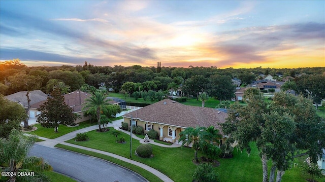 view of aerial view at dusk