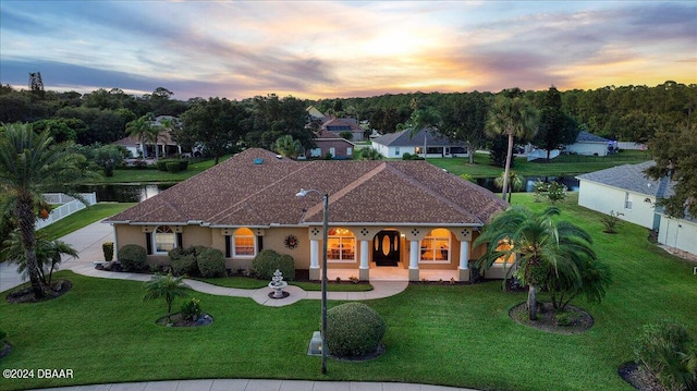 view of front of home with a yard