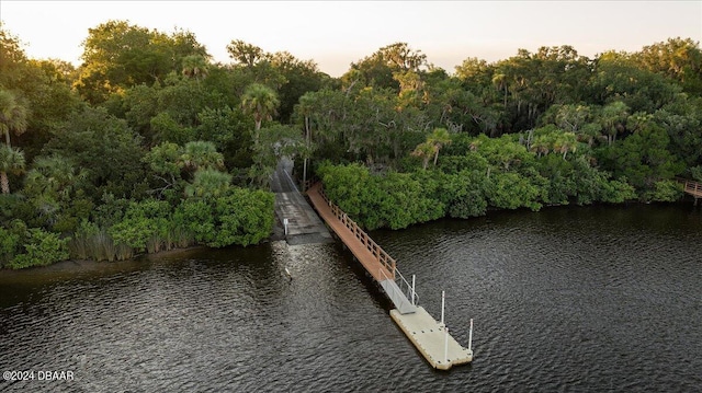 view of dock with a water view