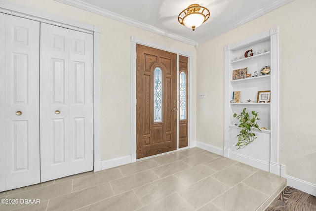 tiled entryway with ornamental molding