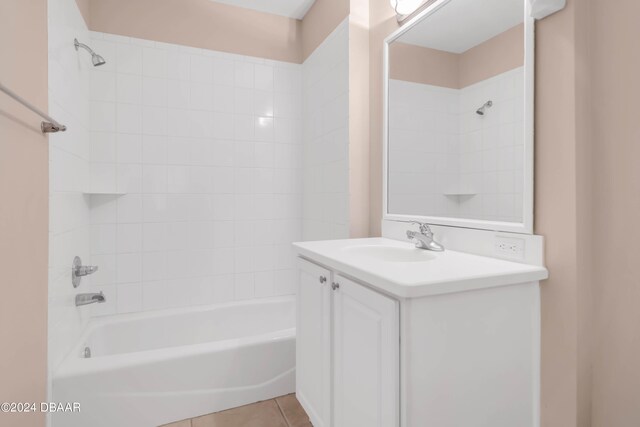 bathroom featuring tile patterned flooring, vanity, and tiled shower / bath