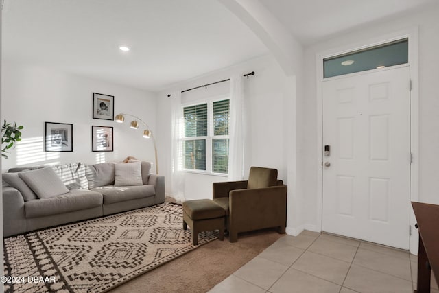 living room featuring light tile patterned floors