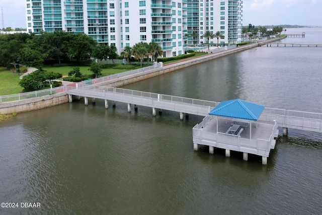 view of dock with a water view