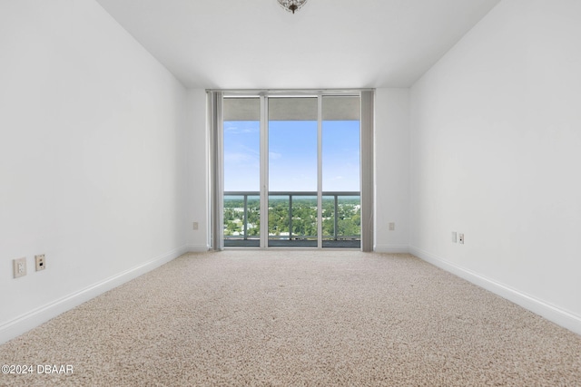 unfurnished room with a wall of windows and carpet floors