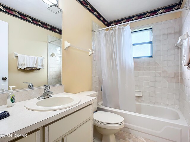 111 Grey Branch Rd, Port Orange, FL 32128 - bathroom featuring vanity, shower / bathtub combination with curtain, and tile patterned flooring
