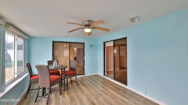 interior space featuring hardwood / wood-style flooring and ceiling fan