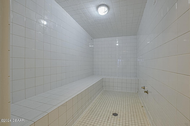 bathroom featuring tile patterned floors and walk in shower