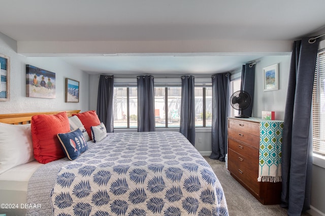 carpeted bedroom featuring multiple windows