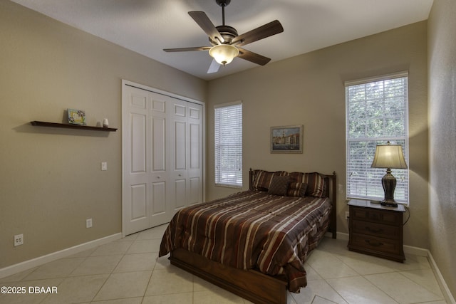3 Indian Springs Dr, Ormond Beach, FL 32174 - bedroom with light tile patterned floors, a closet, and ceiling fan