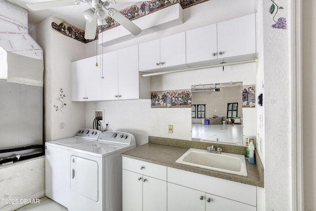 3 Indian Springs Dr, Ormond Beach, FL 32174 - laundry room with separate washer and dryer, a ceiling fan, and cabinet space