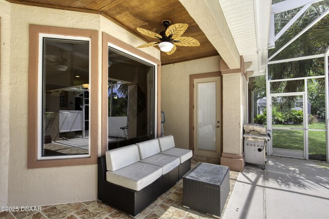 3 Indian Springs Dr, Ormond Beach, FL 32174 - view of patio / terrace with a ceiling fan, an outdoor living space, and grilling area