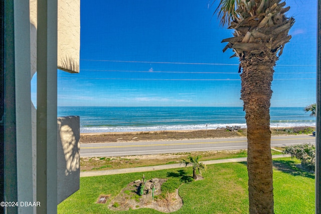 property view of water featuring a beach view