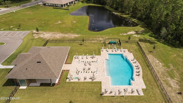 aerial view featuring a water view