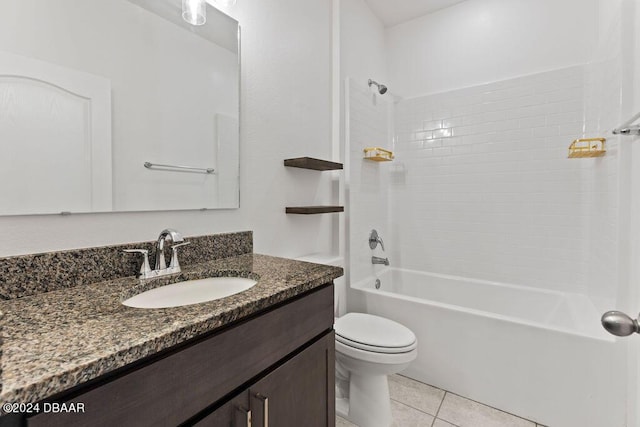 full bathroom with shower / washtub combination, tile patterned flooring, vanity, and toilet