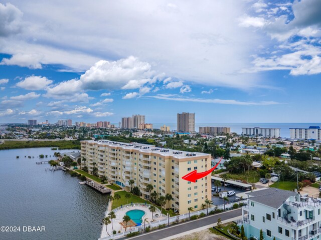 aerial view with a water view