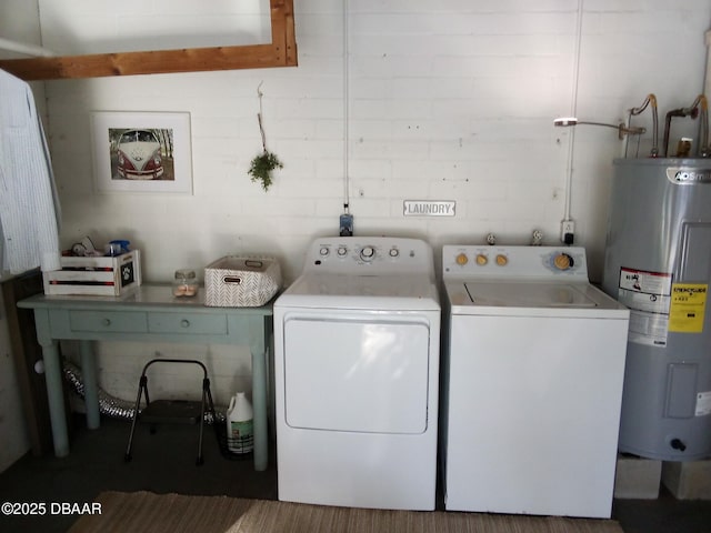 laundry area featuring electric water heater and washing machine and dryer