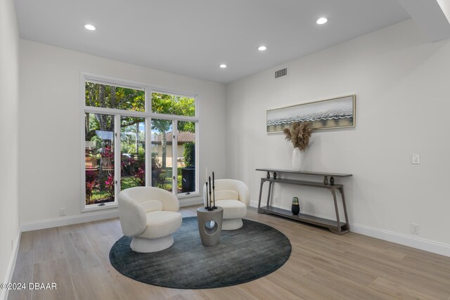 living area featuring light hardwood / wood-style flooring