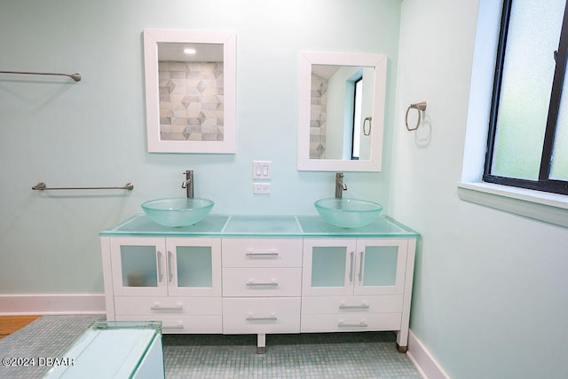 bathroom with vanity and tile patterned floors