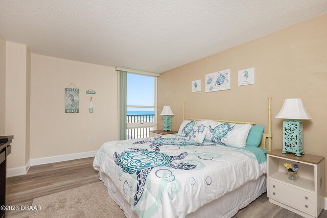 bedroom featuring baseboards, a textured ceiling, and wood finished floors