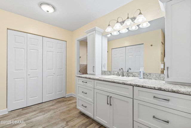 bathroom featuring vanity and hardwood / wood-style floors