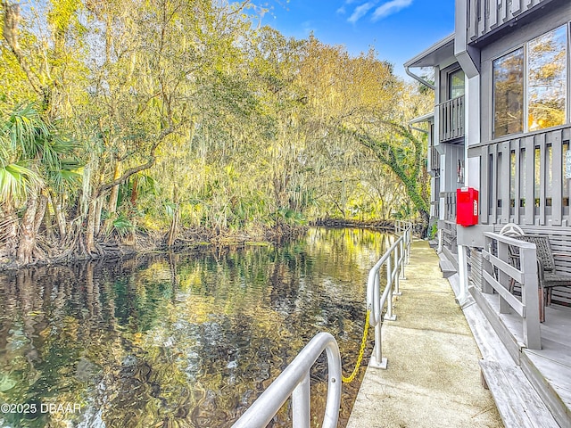 dock area featuring a water view