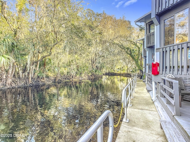 dock area with a water view