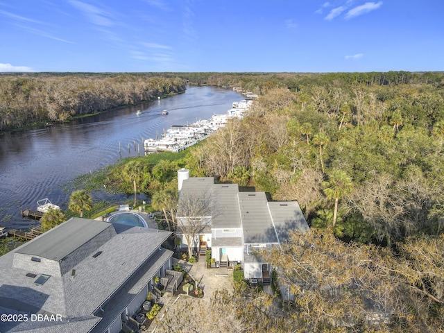 aerial view with a water view