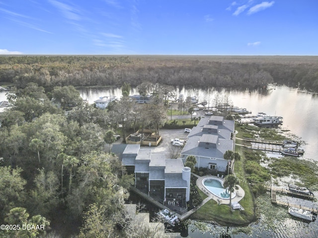 aerial view featuring a water view