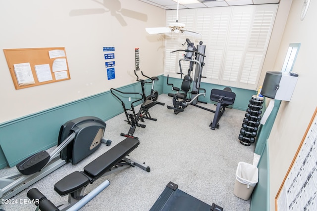 exercise area with ceiling fan