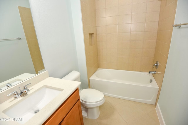 full bathroom featuring vanity, tile patterned floors, tiled shower / bath combo, and toilet