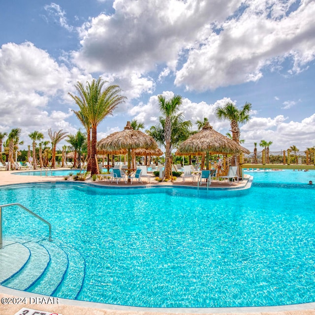 view of swimming pool with a gazebo