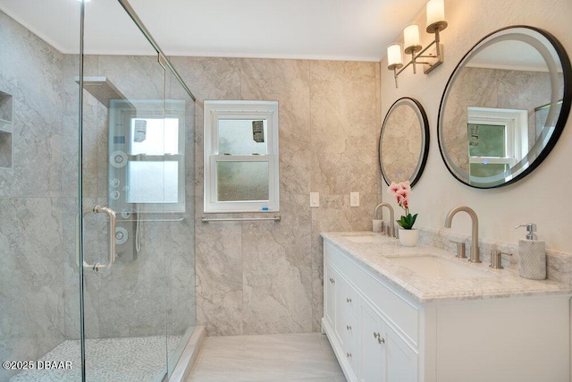 4 Sea Hawk Dr, Ormond Beach, FL 32176 - full bathroom with a stall shower and double vanity