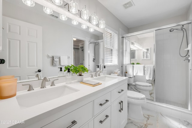 620 Middlebury Loop, New Smyrna Beach, FL 32168 - full bath with a shower stall, double vanity, and marble look tiles