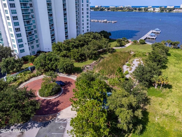 bird's eye view featuring a water view