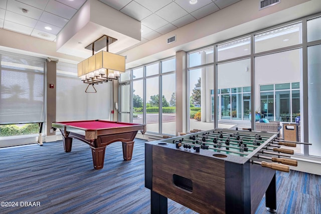 game room featuring pool table and carpet