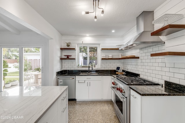 kitchen with white cabinetry, a wealth of natural light, stainless steel appliances, and sink