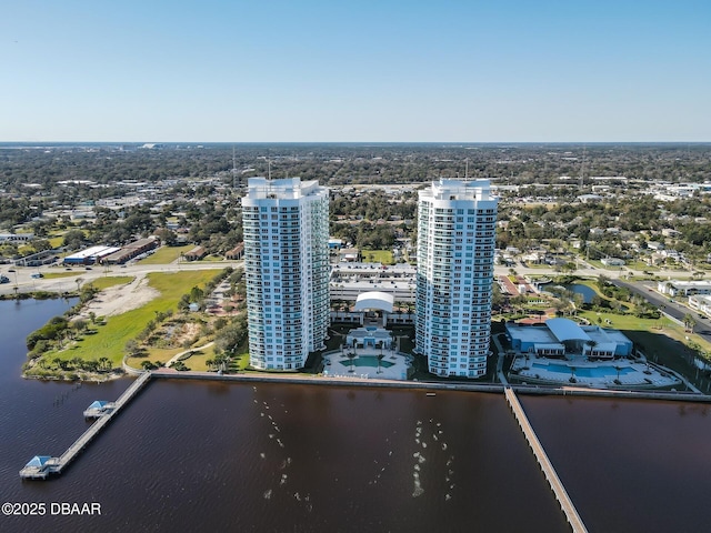 aerial view with a water view