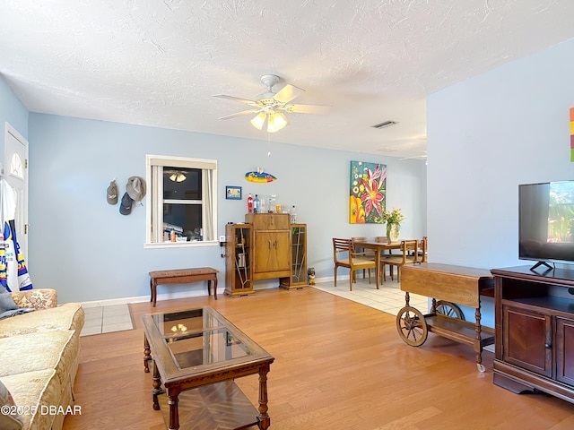413 Frances Ter, Daytona Beach, FL 32118 - living area featuring a ceiling fan, light wood-style floors, and a textured ceiling