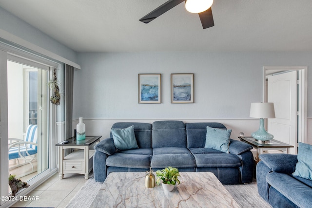 2937 S Atlantic Ave Unit 1504, Daytona Beach Shores, FL 32118 - living room with ceiling fan and light tile patterned floors