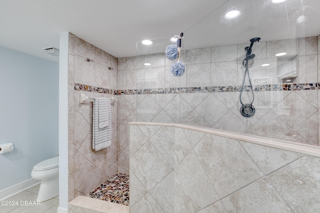 2937 S Atlantic Ave Unit 1504, Daytona Beach Shores, FL 32118 - full bath featuring tiled shower, tile patterned flooring, toilet, baseboards, and recessed lighting