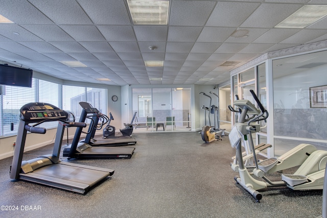 gym with a drop ceiling