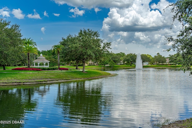 view of water feature with a gazebo