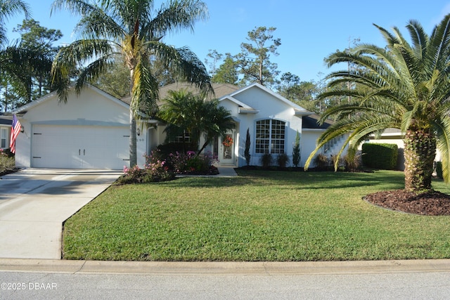 view of front facade featuring a garage and a front lawn