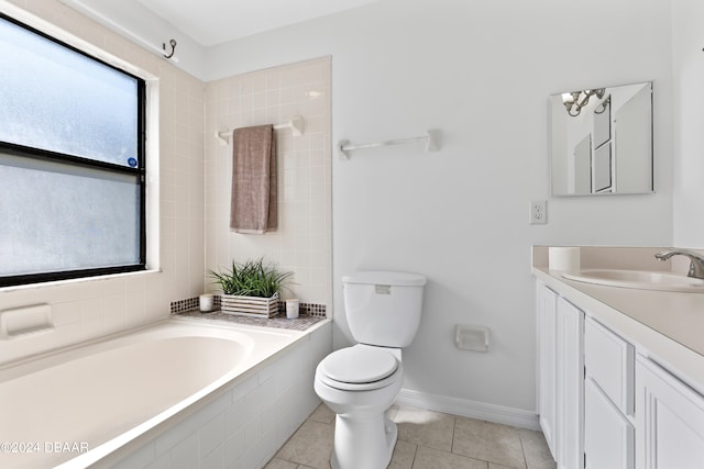 3864 Long Grove Ln, Port Orange, FL 32129 - bathroom featuring vanity, tile patterned floors, toilet, and tiled tub