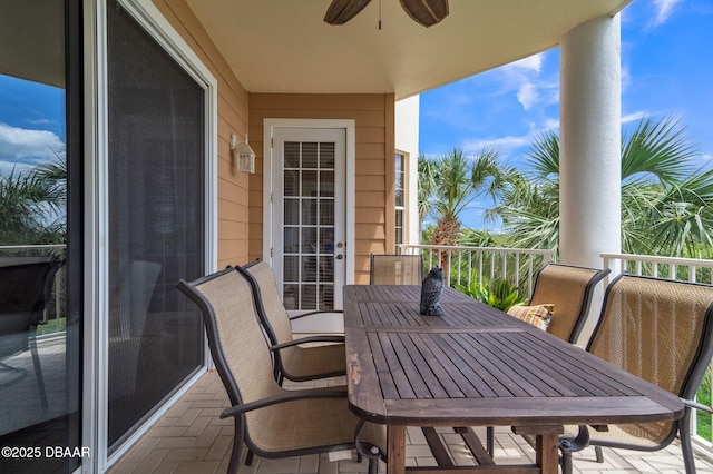 4672 Riverwalk Village Ct Unit 8203, Ponce Inlet, FL 32127 - balcony featuring a ceiling fan and outdoor dining area