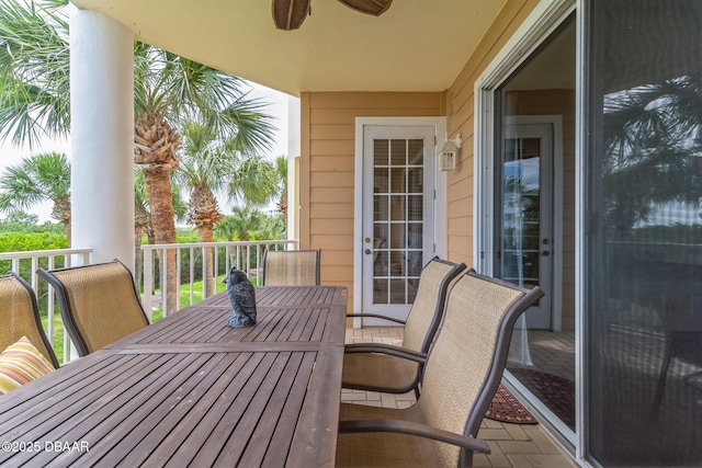 4672 Riverwalk Village Ct Unit 8203, Ponce Inlet, FL 32127 - balcony featuring a ceiling fan and outdoor dining area