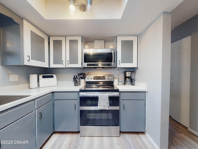 kitchen with stainless steel appliances and light hardwood / wood-style flooring