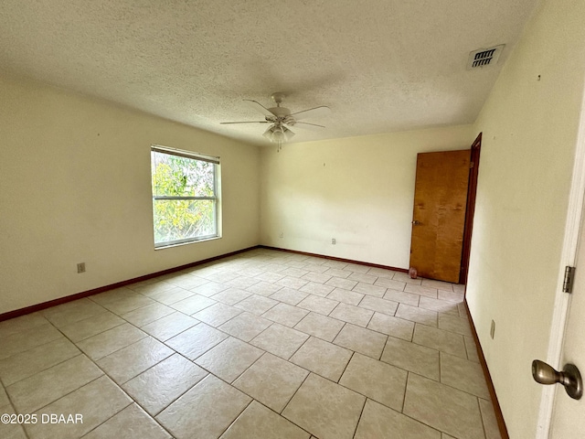 156 Riverwalk Ct, Ormond Beach, FL 32176 - unfurnished room with a textured ceiling, visible vents, baseboards, ceiling fan, and light tile patterned floors