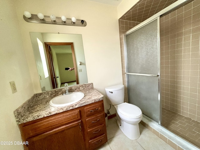 156 Riverwalk Ct, Ormond Beach, FL 32176 - full bathroom featuring a shower stall, tile patterned floors, toilet, and vanity